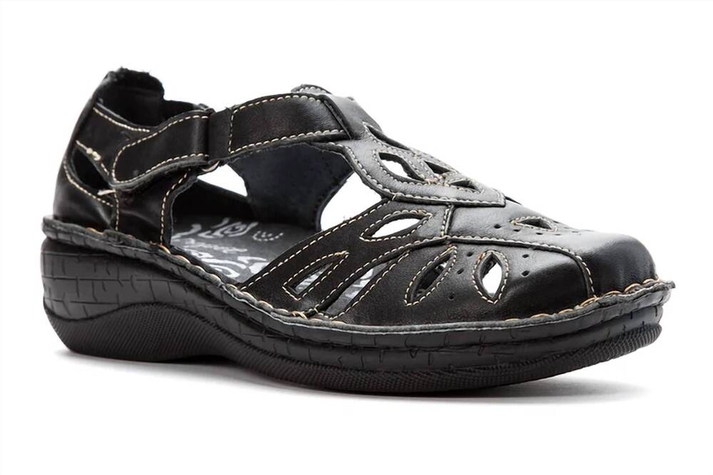 NEW PROPET women's jenna leather cut-out fisherman sandals in black